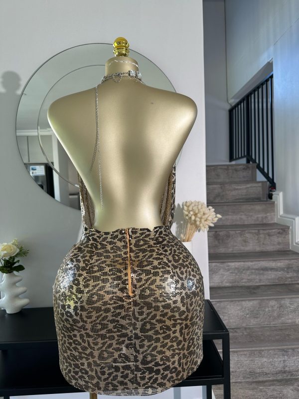 Snake print open back mini dress