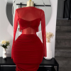 Red ruched mesh mini dress
