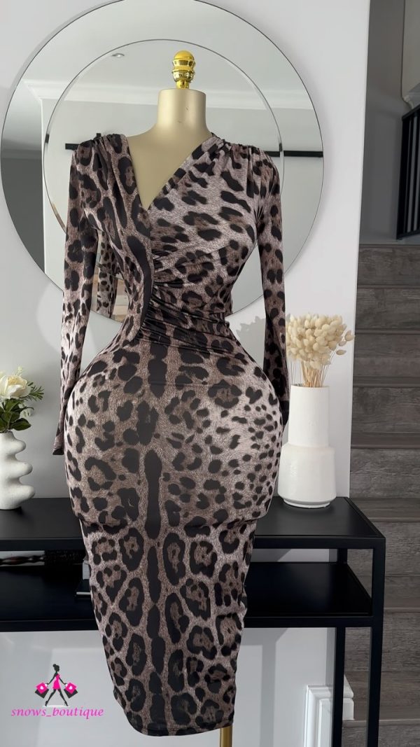 Leopard Print V-Cutout Dress