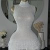 White knitted fringe dress