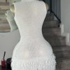 White knitted fringe dress