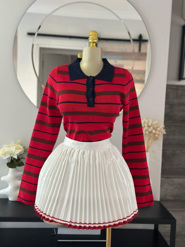 Striped top and skater flared skirt