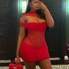 Red mesh mini dress