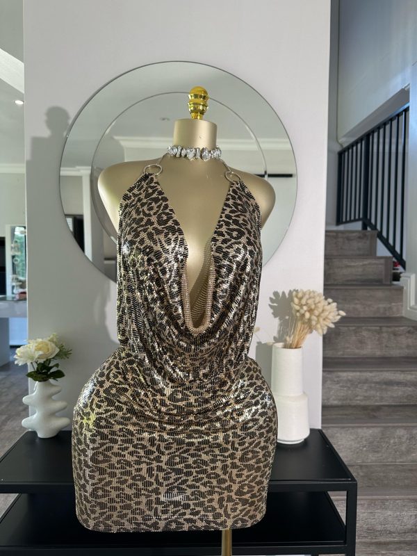 Snake print open back mini dress
