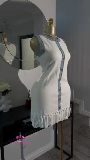 Denim detailed white dress