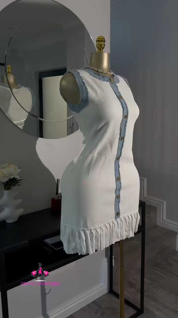 Denim detailed white dress