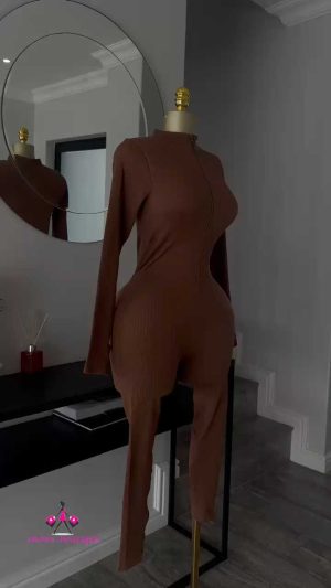 anycript_thumbnail_1-4.jpg Chocolate ribbed jumpsuit with thumb hole