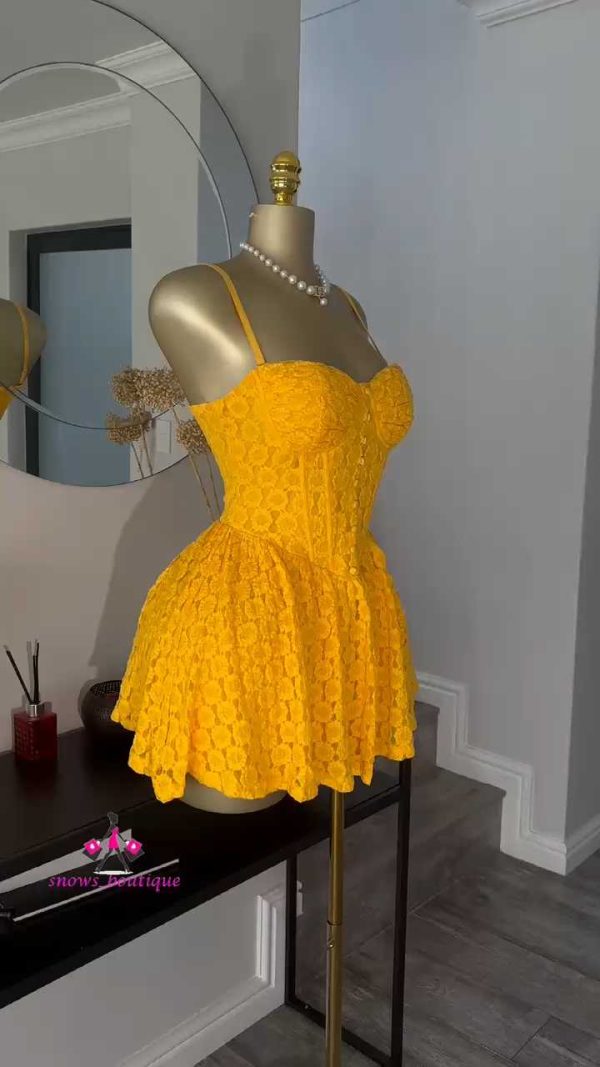 Mustard corset flare dress