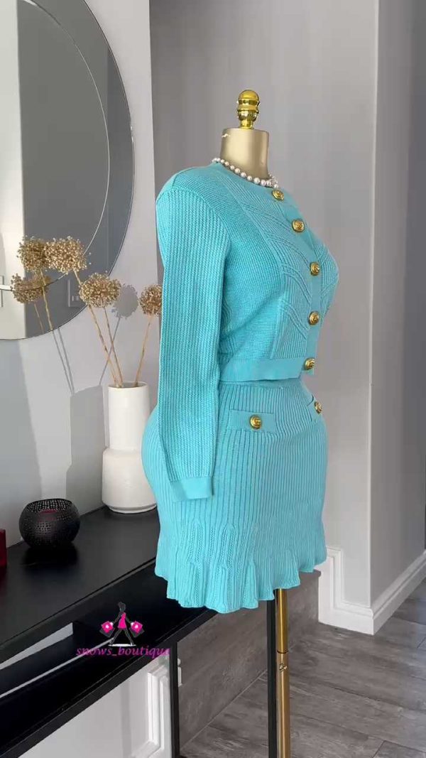 Aqua knitted skirt set