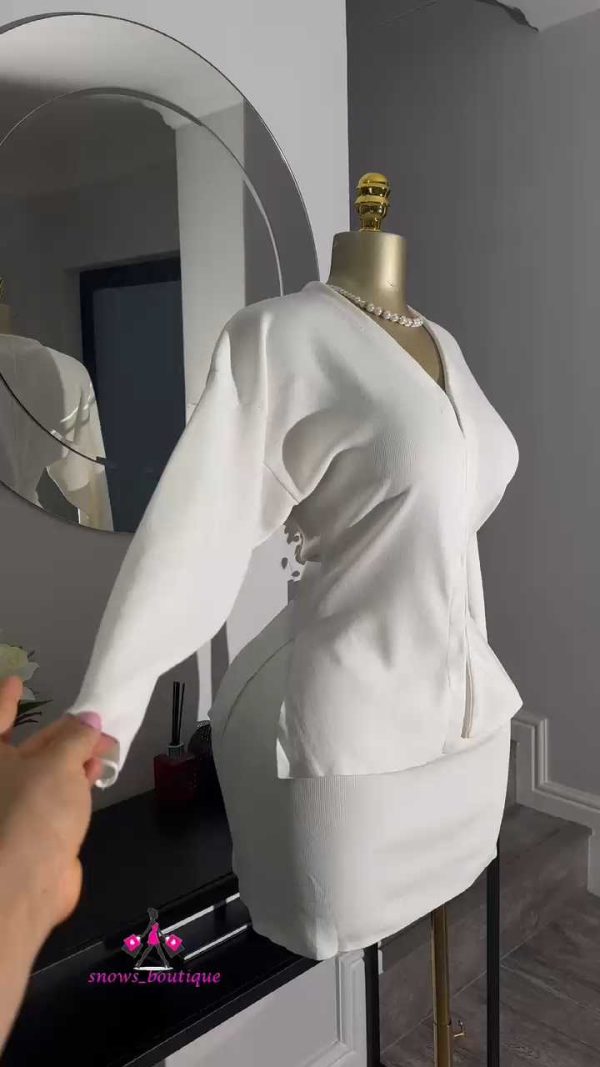 White longsleeve skirt set