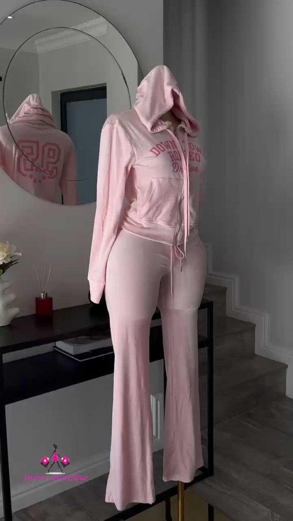 Zara velvet pink flare pant set