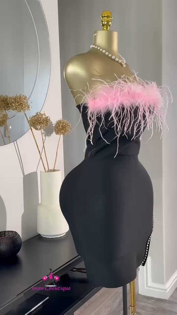 Pink fur bandage mini dress