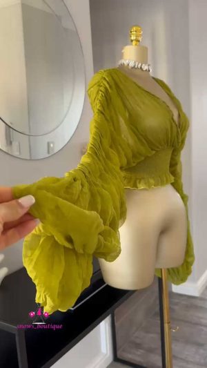 Green Ruffled longsleeve top