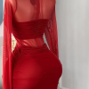 Red ruched mesh mini dress