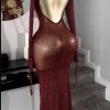 Red sheer Open back Maxi dress.