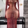Red sheer Open back Maxi dress.