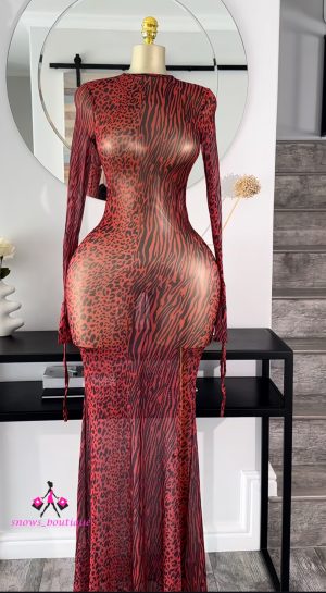 Red sheer Open back Maxi dress.