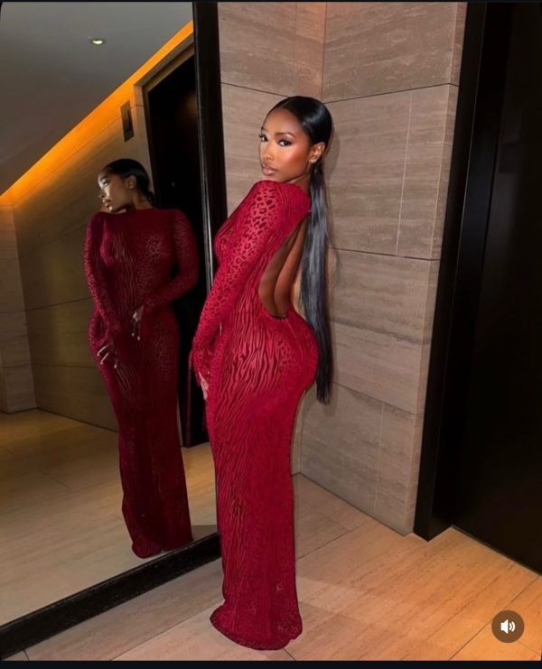 Red sheer Open back Maxi dress.